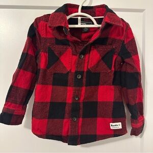 Roots Buffalo Plaid Red and Black Button Down Shirt Size 2T Toddler